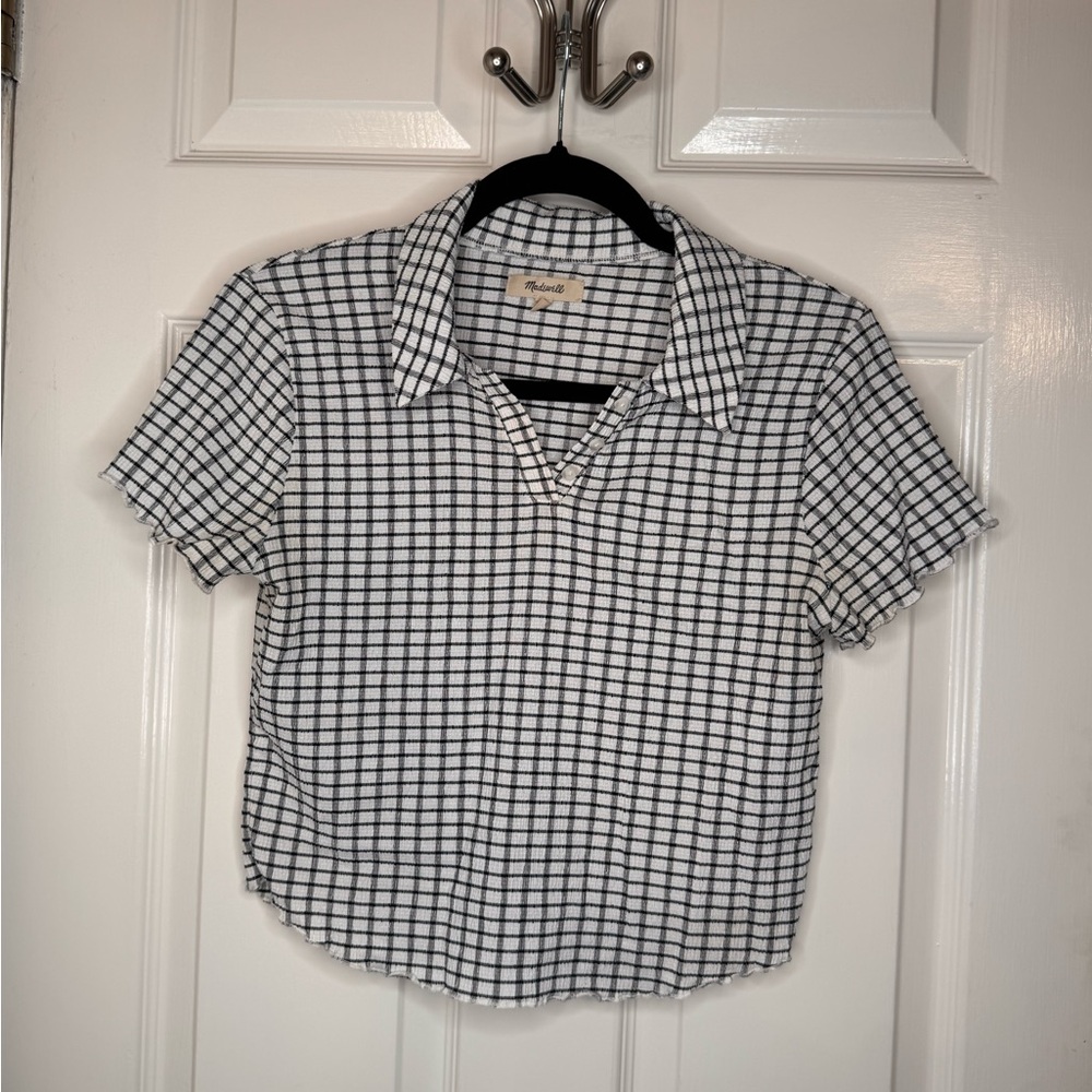 Madewell Black and White Checkered Faux Button Down Shirt
